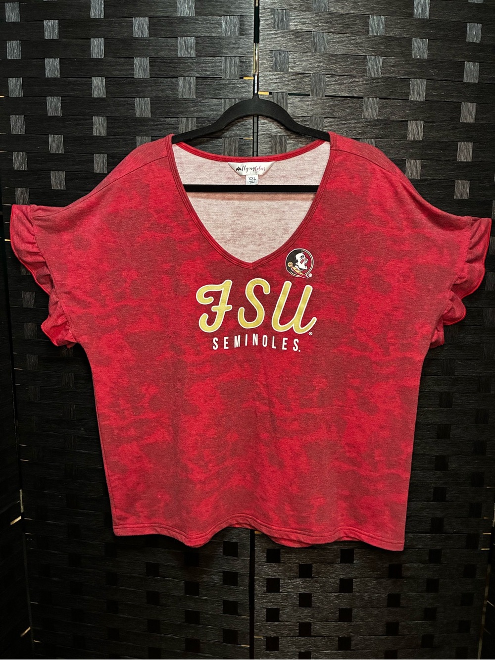 FSU Seminoles Women's Red V-Neck Ruffle Sleeve Tee